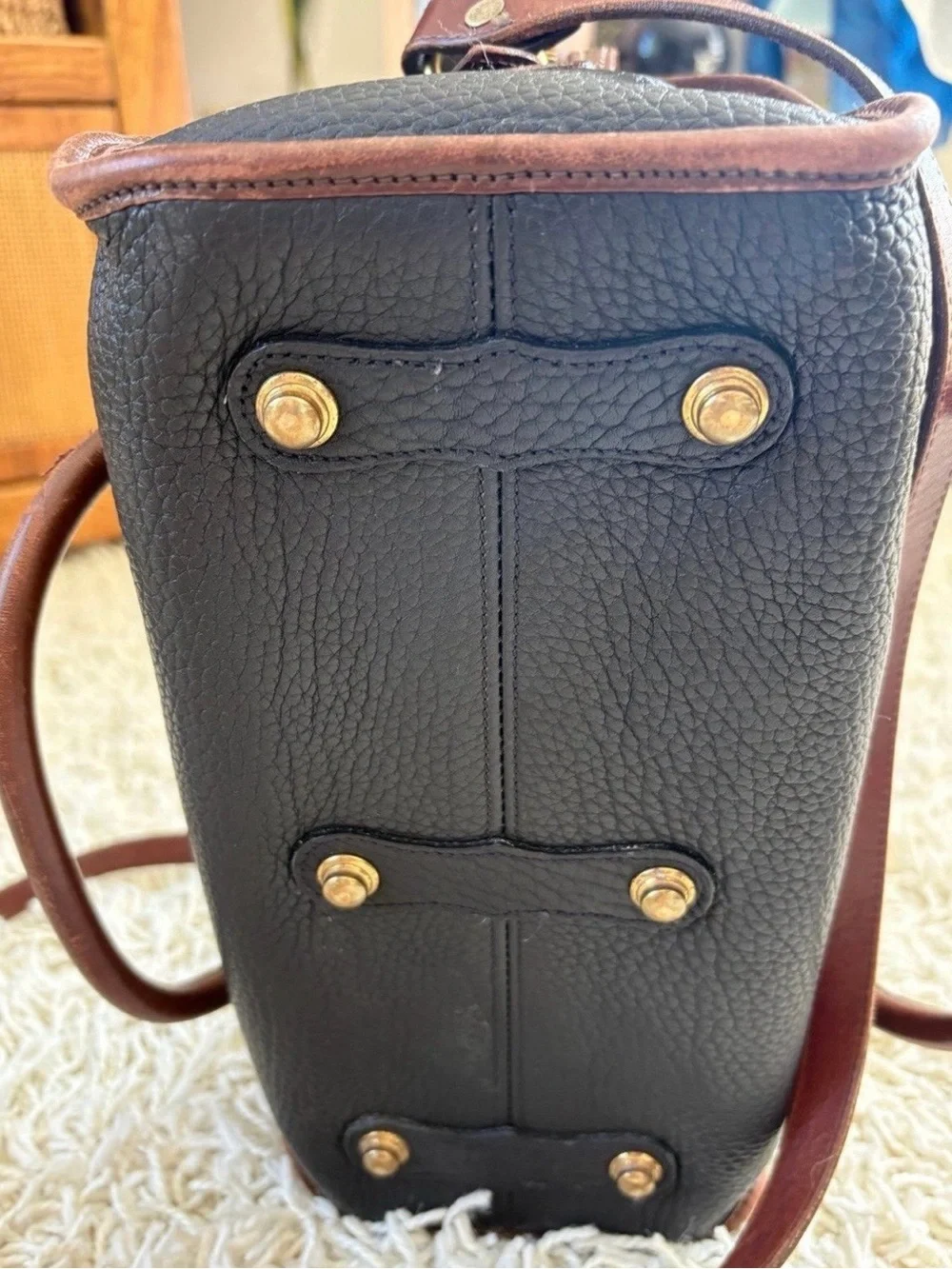 Classic Two-Tone Leather Satchel Bag in Black and Brown